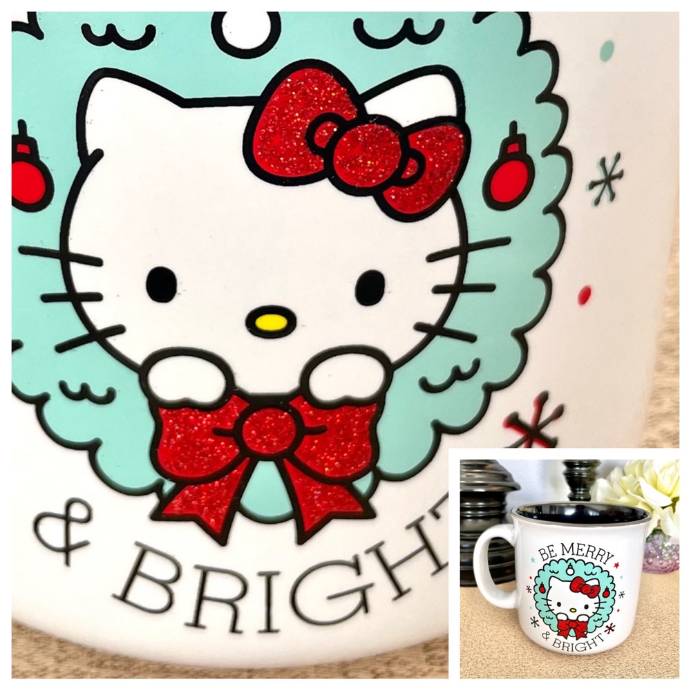 🆕Sanrio HELLO KITTY Christmas Merry & Bright Glitter Ceramic Mug